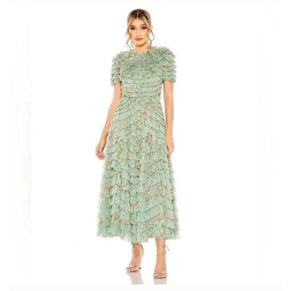 Anthropologie Mac Duggal Ruffled Floral Dress 8014 Size 8